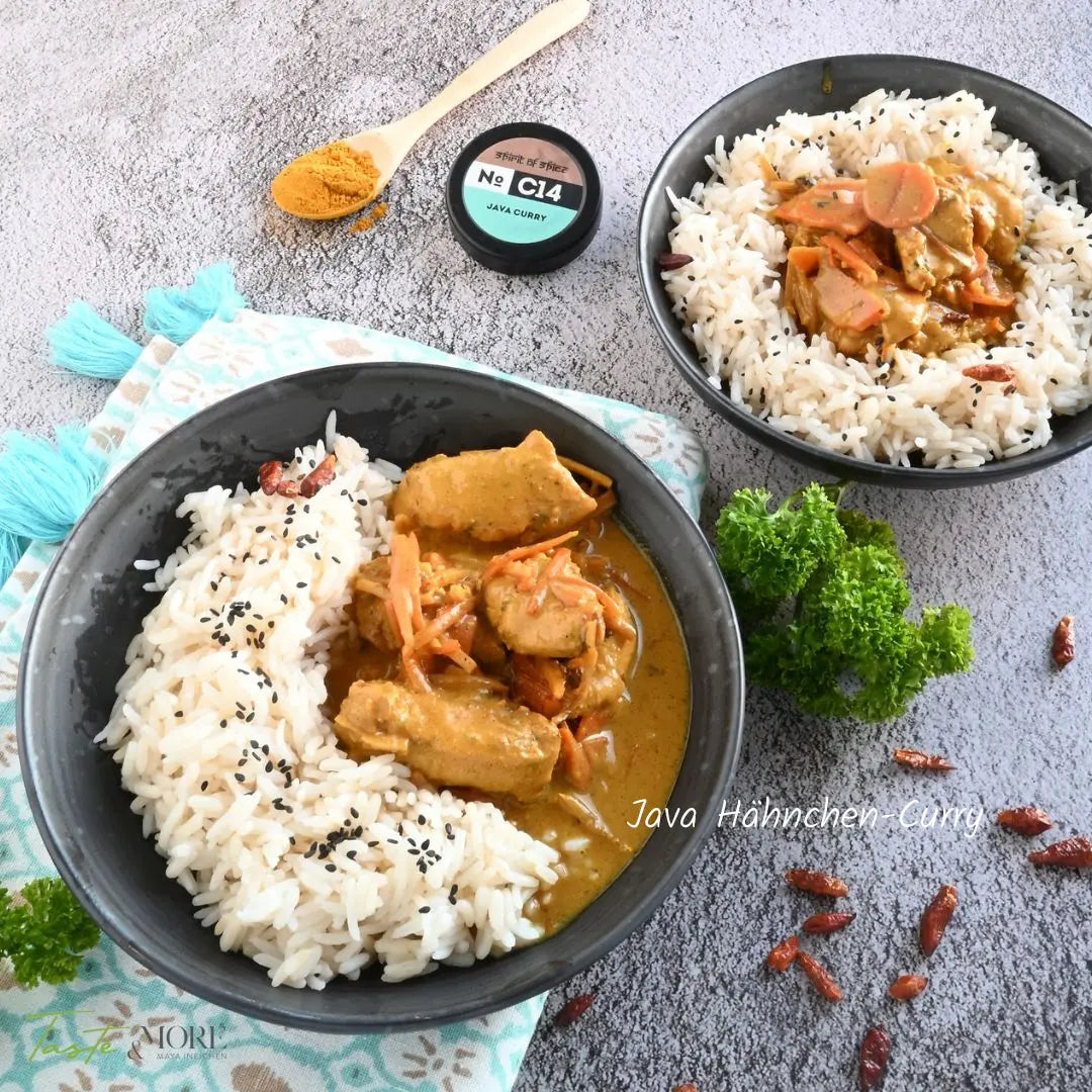 Java-Hähnchen-Curry – exotisch, mild-würzig und cremig, verfeinert mit Java Curry Gewürzmischung für authentischen Geschmack aus Südostasien.