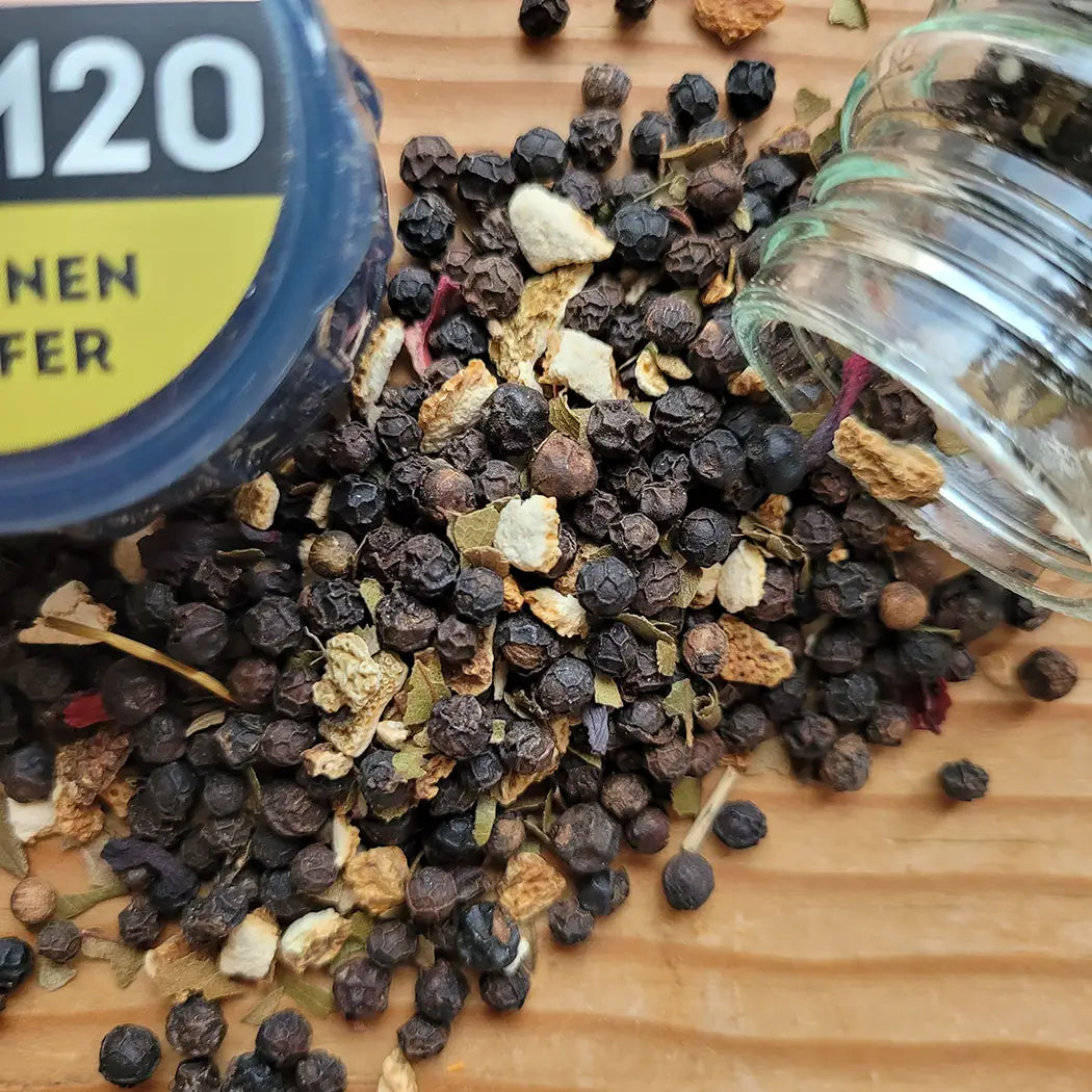 Zitronen Pfeffer - frische Pfeffermischung mit Zitrone, Zitronenmyrthe und Hibiskus für Fisch, Geflügel und Gemüsegerichte