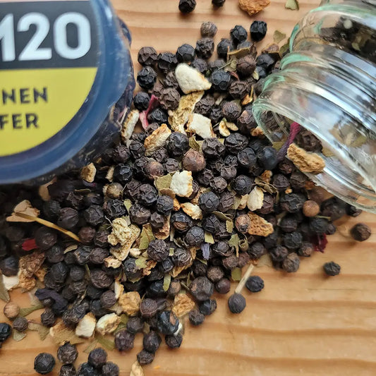 Zitronen Pfeffer - frische Pfeffermischung mit Zitrone, Zitronenmyrthe und Hibiskus für Fisch, Geflügel und Gemüsegerichte