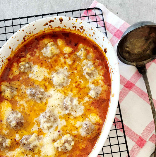 Mozzarella-Hackfkleisch Auflauf Bolognese Bologna aus dem Ofen