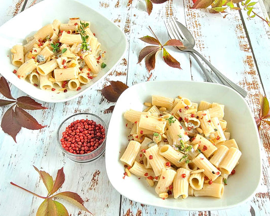 Pasta mit Saint Agur, Birne und rosa Pfeffer