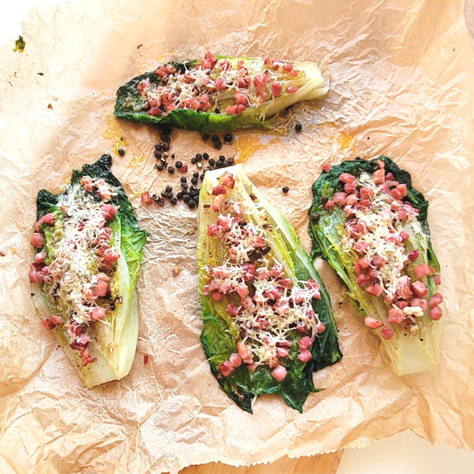 Gratinierter Lattich mit Bacon, TelliCherry Pfeffer