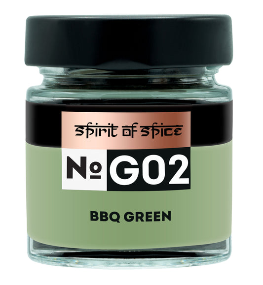 BBQ Green – frische BBQ Kräutermischung mit Oregano, Basilikum, Paprika, Pfeffer und Chili, ideal für vegetarische und vegane Grillgerichte, Marinaden und Gemüse.