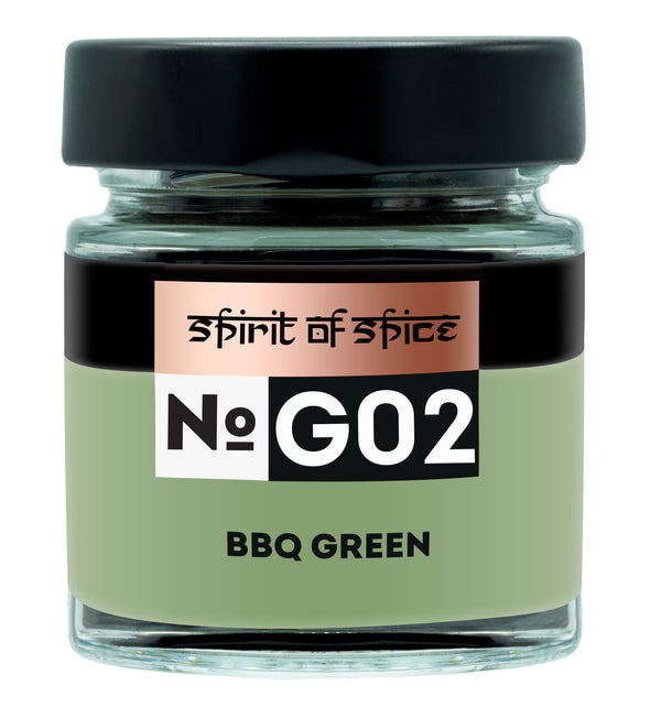BBQ Green – frische BBQ Kräutermischung mit Oregano, Basilikum, Paprika, Pfeffer und Chili, ideal für vegetarische und vegane Grillgerichte, Marinaden und Gemüse.