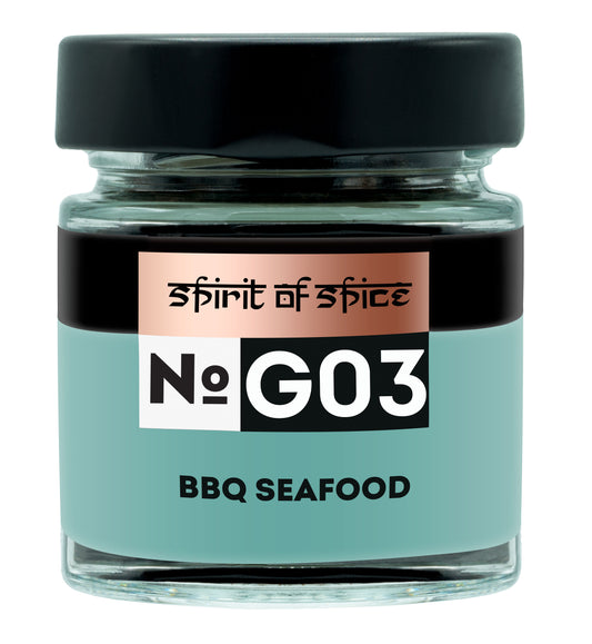 BBQ Seafood - frische BBQ Gewürzmischung mit weissem Pfeffer, Petersilie, Dill, Lauch und Zitrone, ideal für Fisch, Meeresfrüchte und sommerliche Grillgerichte.