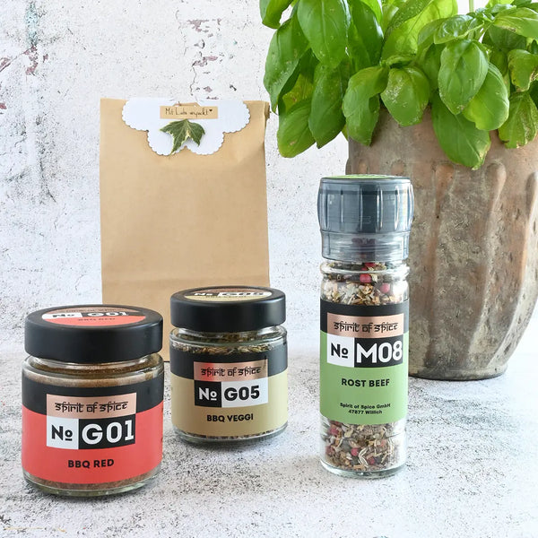 BBQ Bundle - Geschenkset mit Grillgewürzen: BBQ Red, BBQ Veggi & BBQ Rost Beef. Handgemacht, ohne Zusätze, ideal für Fleisch, Gemüse & kreative Grillgerichte.