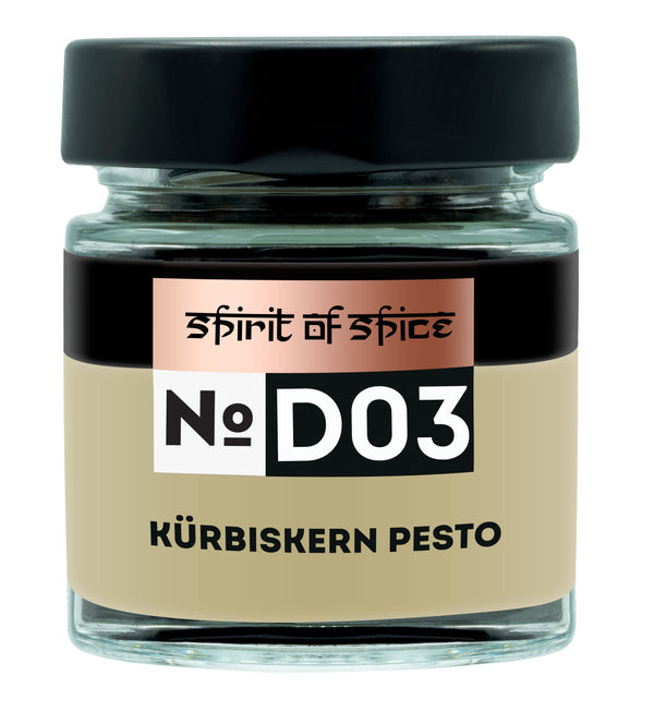 Kürbiskern Pesto Gewürzmischung. Nussig-herzhaftes Aroma, vielseitig einsetzbar für Pasta, Salate und Dips, 100 % natürliche Zutaten.
