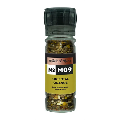 Oriental Orange - orientalische Gewürzmischung mit Koriander, Curcuma, Orangenschale, Zimt, Pfeffer und Chili, aromatisch-fruchtig, ideal für Tajines, Currys, Reisgerichte, Gemüse, Desserts und Müesli