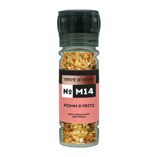 Pomm & Fritz - aromatisches Kartoffelgewürz mit Paprika, Knoblauch, Zwiebel, Rosmarin und Lorbeer, sorgt für knusprig-würzige Pommes, Rösti, Bratkartoffeln und Kartoffelwedges wie frisch aus der Fritteuse.