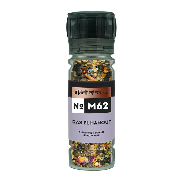 Ras el Hanout - orientalische Gewürzmischung mit Pfeffer, Zimt, Schwarzkümmel, Kardamom und Rosen, aromatisch-intensiv mit würzig-süsslicher Note, ideal für Couscous, Tajine, Lamm- und Gemüsegerichte