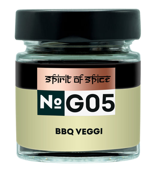 BBQ Veggi - aromatische BBQ Gewürzmischung mit Pfeffer, Sumach, Zwiebel, Sellerie, Rosmarin, Fenchel, Thymian, Lorbeer und Knoblauch, perfekt für Gemüse, Tofu und vegetarische Grillgerichte.