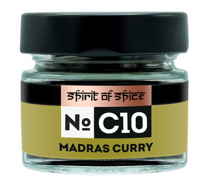 Madras Curry Gewürzmischung , würzig und aromatisch mit harmonischer Schärfe, ideal für Currys, Suppen, Marinaden, Dips und Gemüsegerichte, 100 % naturbelassen.