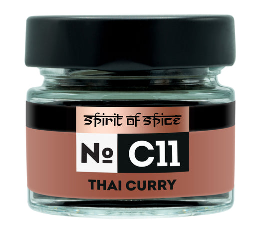 Thai Curry Gewürzmischung, mittelscharf, frisch und würzig mit Kurkuma, Zitronengras und Ingwer, ideal für Currys, Suppen und Wok-Gerichte.